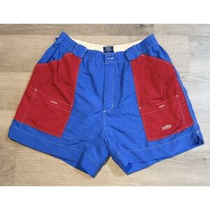 AFTCO Cargo Performance Shorts Men's 40 Blue Red Color Block 100% Nylon Stretch